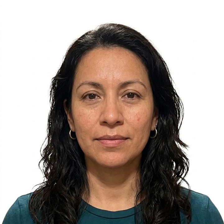 The same woman against a plain white background